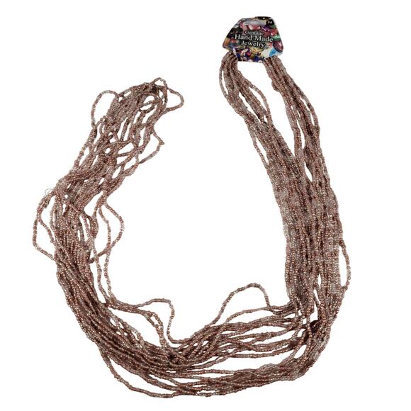 48" Long Tan Bronze Seed Bead Necklace Boho Multistrand India Handmade NEW - Picture 6 of 9